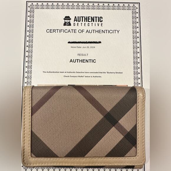 Burberry Nova Check Compact Bifold Wallet Beige Brown Leather Plaid with COA✨ - Picture 11 of 11